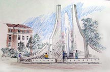 Artist's drawing of fountain fence